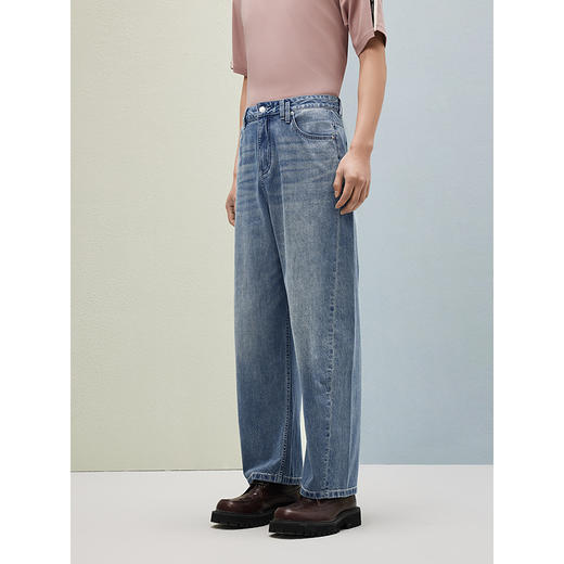 25年夏热卖GXG男装休闲经典水洗牛仔长裤男通勤百搭牛仔裤 商品图3