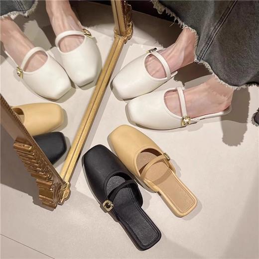 【可甜可酷，简约百搭~】法式包头半拖鞋女外穿 春夏新款百搭软皮穆勒鞋 玛丽珍单鞋低跟-QQ 商品图1