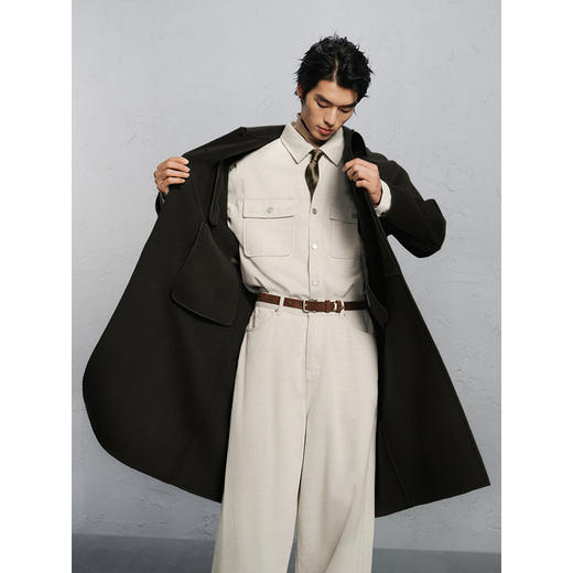 GXG男装 绿咖色全羊毛通勤长款大衣热卖G24X264021 商品图3