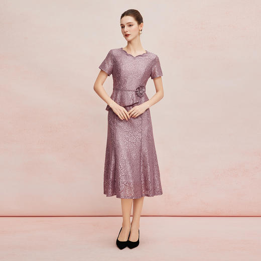 QF8C5斯尔丽25新款宴会华丽礼服立体盘花假两件刺绣蕾丝温柔端庄连衣裙 商品图3