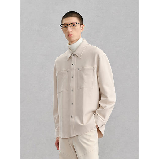 GXG男装 浅卡其仿麂皮长袖衬衫外套24冬季热卖G24X034061 商品图2