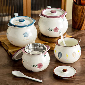 【双耳猪油罐+滤网】陶瓷猪油罐家用耐高温带盖勺厨房油泼辣子罐大容量收纳调味料盐罐