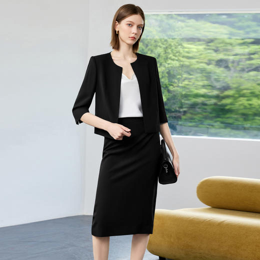 IWY/气质七分袖黑色职业西装套裙女夏季薄款总裁接待工作服C2297+S2298 商品图3