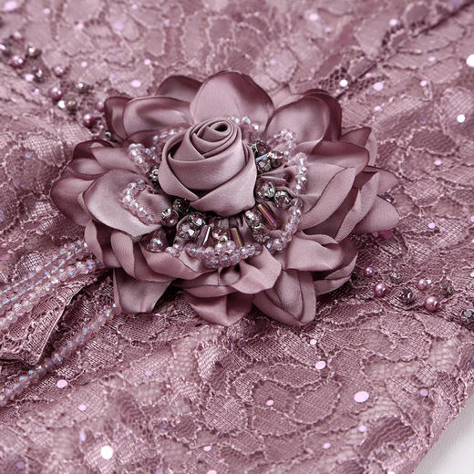 QF8C5斯尔丽25新款宴会华丽礼服立体盘花假两件刺绣蕾丝温柔端庄连衣裙 商品图5