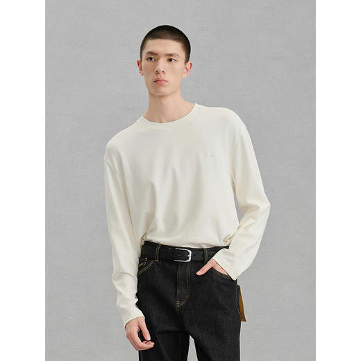 GXG男装  白色简约宽松通勤长袖T恤 24冬热卖G24X344011 商品图3