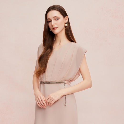 QF8C1斯尔丽25新款优雅端庄显瘦轻薄雪纺落肩连衣裙 商品图4