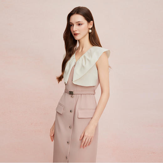 QF8C2斯尔丽25新款直身优雅白领气质轻奢宴会撞色立裁领连衣裙 商品图2