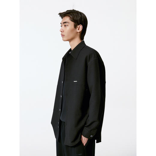 GXG男装 黑色肌理感撞色绣花长袖衬衫外套24年秋季热卖G24X033021 商品图4