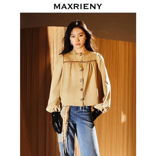 MAXRIENY高级气质感复古优雅卡其色上衣2025春款压褶设计感外套(货号:MS86JA025) 商品图1