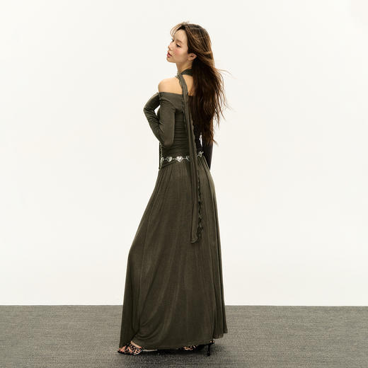 Ariseism  美式复古设计感气质斜肩中长款连衣裙女2025新款春秋裙子 商品图3