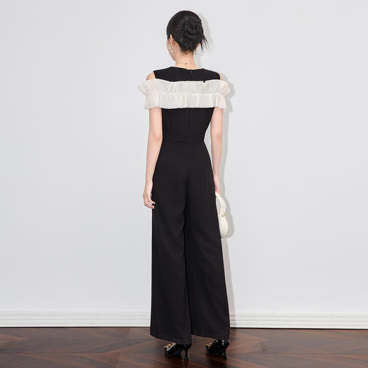 「高货wl」全新升级【铂金会员367/天猫499/差价132】(11852)洛诗琳2025夏季蝴蝶结拼接设计感醋酸高腰阔腿连体裤女 商品图1