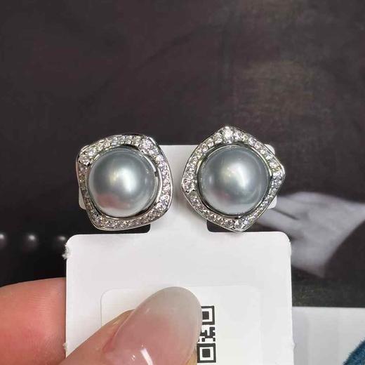 甄珠贝 大溪地铂金灰耳环 10-11mm 精工纯银配件 商品图3