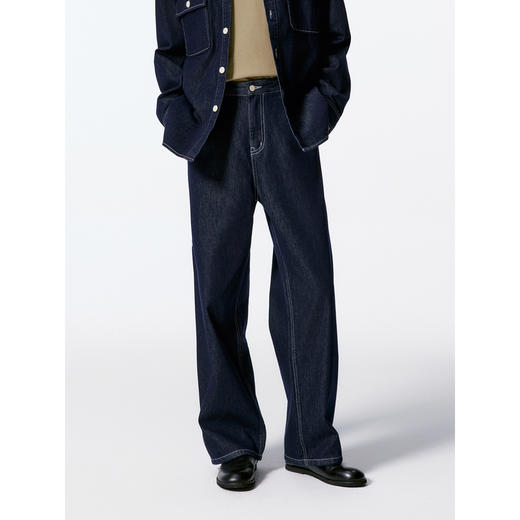 GXG男装  深蓝全棉直筒牛仔裤宽松长裤 24年秋G24X053023 商品图2