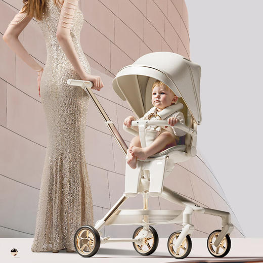 【5F】 英氏  德拉玛（DELAMA）Q2遛娃神器婴儿推车高景观婴儿车可坐可躺换向轻便折叠宝宝溜娃车 Q2美拉德PLUS（加大轮版） 商品图4