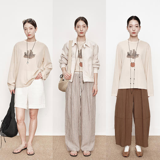 UMILAB｜剪影*不费力慵懒 原创印花天丝棉轻薄防晒宽松T长袖T751M 商品图2