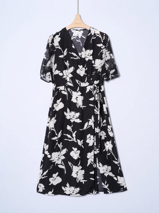 女士V领短袖真丝连衣裙 商品图0