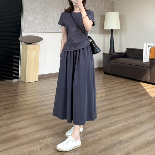 重塑腰线松弛套装裙！2025遮肉收腰开叉短袖T垂感口袋A字裙T裙 商品图5