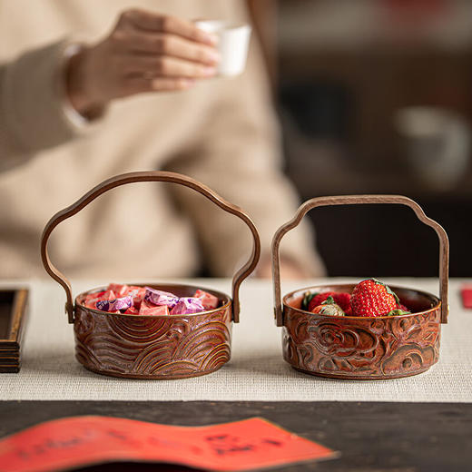 【祥云手提款果篮】陶瓷复古手提果篮家用零食糖果盒精致高端轻奢坚果水果篮点心盘子 商品图2