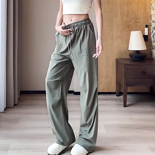 裁缝学苑AH18冰丝工装裤女小个子速干高腰新款香蕉阔腿裤 商品图3