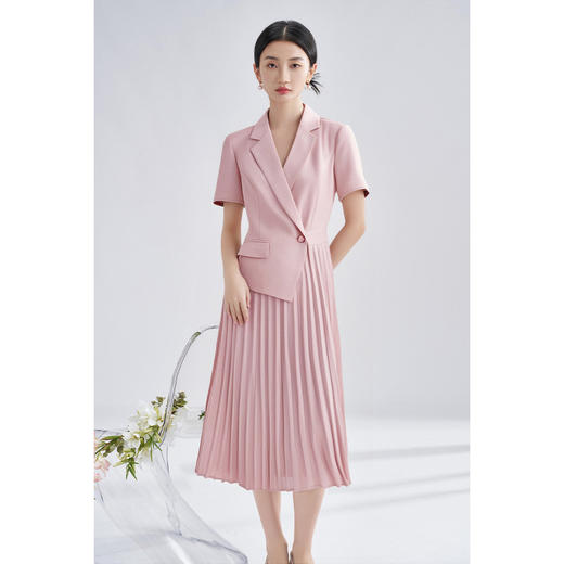 【气质西装裙】2025夏季时尚通勤拼接百褶短袖连衣裙5M25BL1984 商品图4