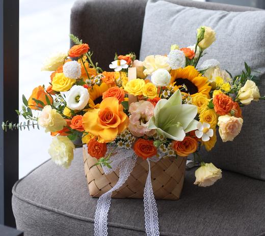 香槟橙 鲜花手提篮 商品图1