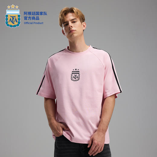 【官方正版】阿根廷国家队 | 粉色圆领T恤落肩黑肩线夏季潮流短袖 商品图0