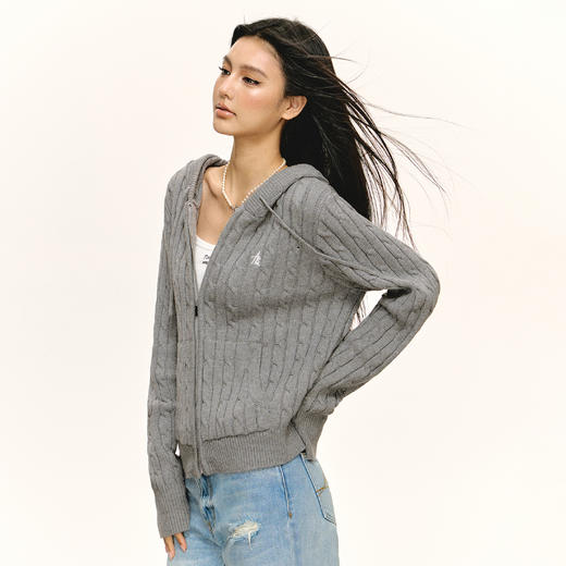 Ariseism 美式复古连帽针织拉链开衫女2025春秋新款上衣毛衣外套 商品图1