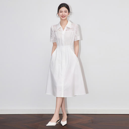 「高货wl」【铂金会员358/天猫479/差价121】(05707)洛诗琳气质翻领镂空刺绣连衣裙2025夏季简约优雅A字裙女 商品图1