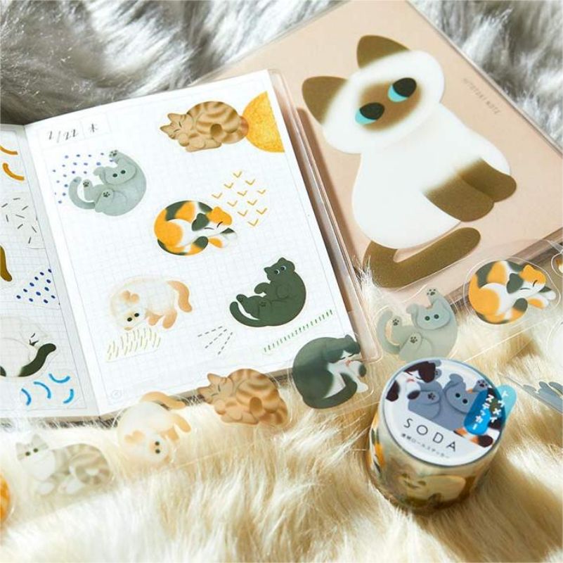 锦宫 soda第5弹高透明防水贴纸胶带手帐diy猫咪金粉