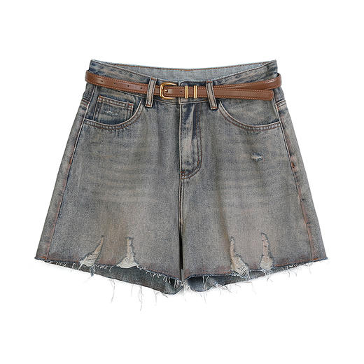 NEELLY纳俪商场同款夏季时尚水洗毛边牛仔短裤女百搭个性直筒裤N25052H01147 商品图3