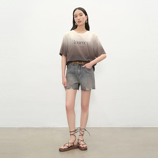 NEELLY纳俪商场同款夏季时尚水洗毛边牛仔短裤女百搭个性直筒裤N25052H01147 商品图2