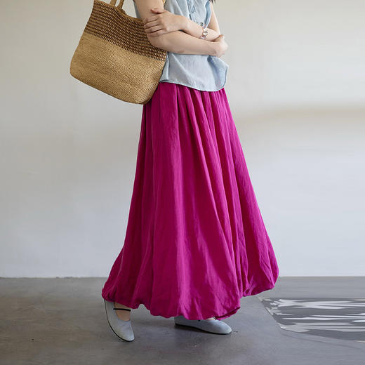 绽放323朵/【海街日记·花苞】双层花苞半身裙高支砂洗亚麻长裙女 商品图0