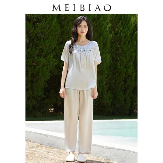 【3折】3楼 美标100%桑蚕丝睡衣套装丝绸短袖家居服220292 商品图0