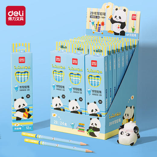 【萌趣熊猫陪你写字✏】得力六角杆安全铅笔，顺滑不易断芯，小学生练字必备 书写铅笔 HB/2B小学生书写练字安全铅笔！ 商品图0