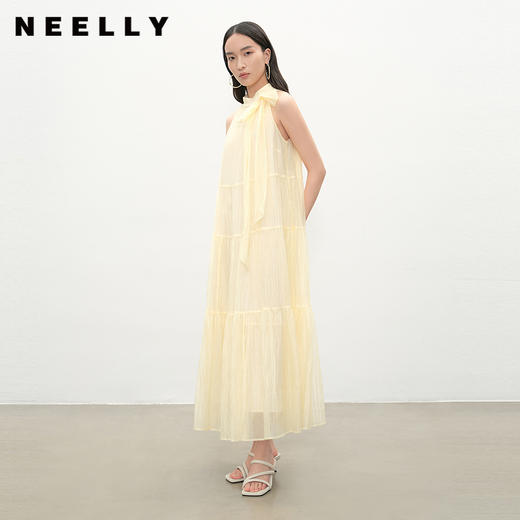 NEELLY纳俪商场同款夏季新款甜美挂脖蛋糕裙女设计感百搭亮眼长裙N25052Y01153 商品图0