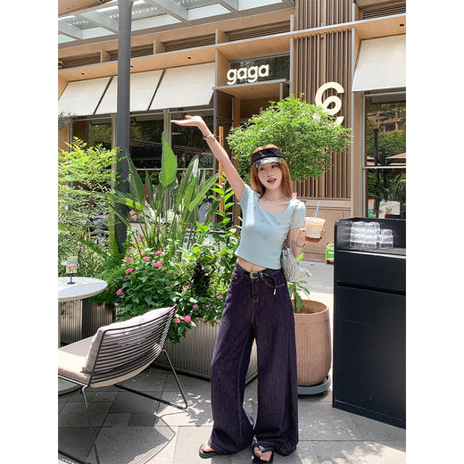 【99元任选2件】微信打折价！薄荷绿方领修身短款T 商品图2