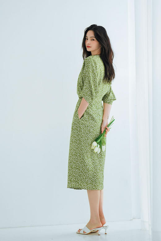 品牌设计独特玫瑰碎花优雅蝙蝠袖显瘦连衣裙 商品图7