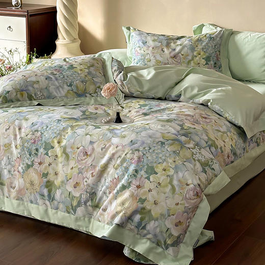 自然醒高端100支长绒棉数码印花双拼边全棉纯棉四件套HS 商品图3