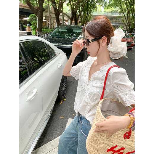 <曾小咸推荐>蕾丝镂空钩花衬衫女夏季新款 商品图4