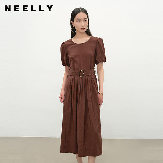 NEELLY纳俪商场同款夏新款复古优雅正肩连衣裙女收腰显瘦舒适长裙N25052Y01158 商品图0