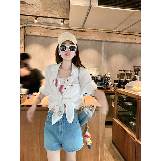 <曾小咸推荐>夏季蓝色牛仔短裤女直筒阔腿 商品图1