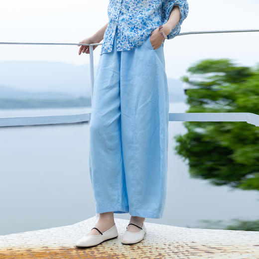 绽放324朵/【海街日记·小弯刀】长纤亚麻成染松紧腰弯刀九分裤女 商品图0