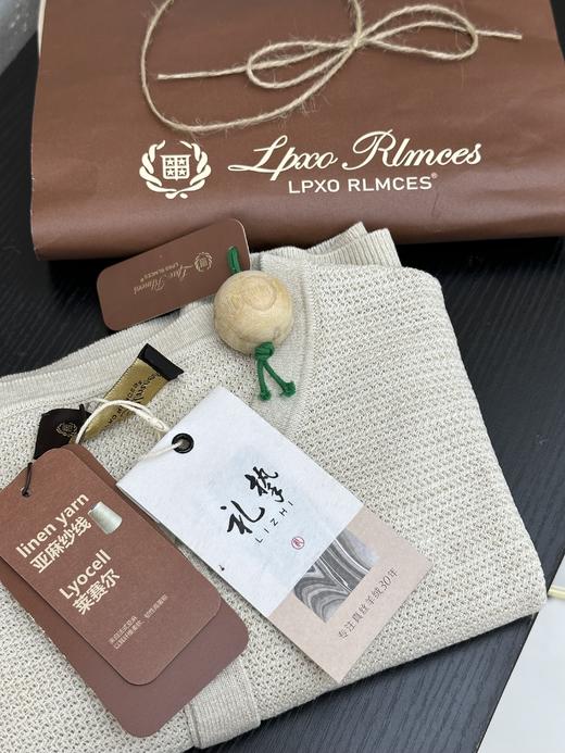 L&P高奢老钱风莱赛尔亚麻镂空针织亨利领男士短袖T恤 商品图7