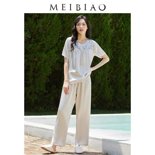【3折】3楼 美标100%桑蚕丝睡衣套装丝绸短袖家居服220292 商品图1
