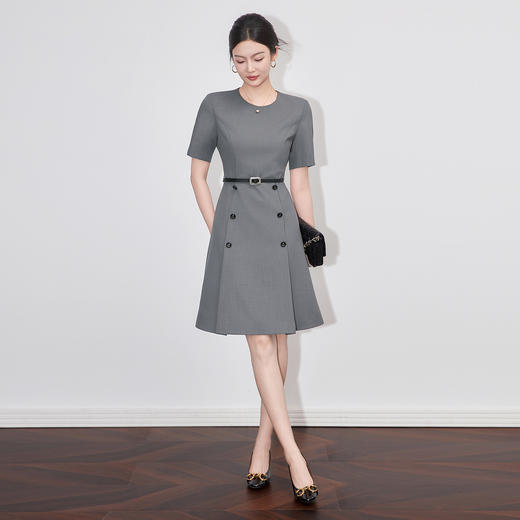 「高货wl」全新升级【铂金会员358/天猫479/差价121】(04304)洛诗琳高品质通勤显瘦连衣裙2025夏季气质圆领职业A字裙 商品图0