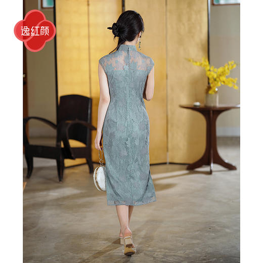 逸红颜雅瓷2025夏新款欧若风高档蕾丝新中式时尚改良显瘦日常旗袍 商品图3