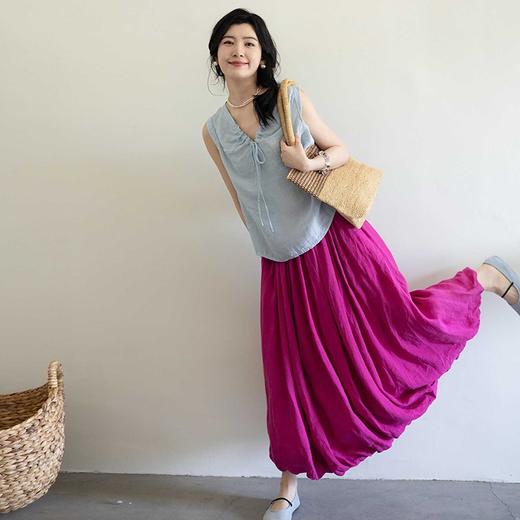 绽放323朵/【海街日记·花苞】双层花苞半身裙高支砂洗亚麻长裙女 商品图2