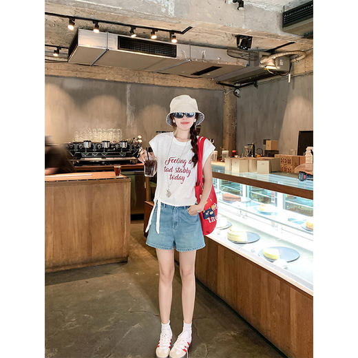 <曾小咸推荐>夏季蓝色牛仔短裤女直筒阔腿 商品图3