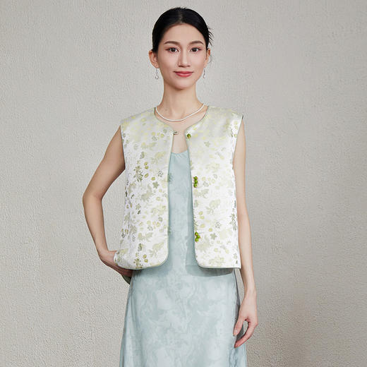 「自」全新升级【铂金会员349/天猫469/差价120】(33616)洛诗琳新中式织锦提花马甲2025夏季新款复古国风马甲上衣 商品图3