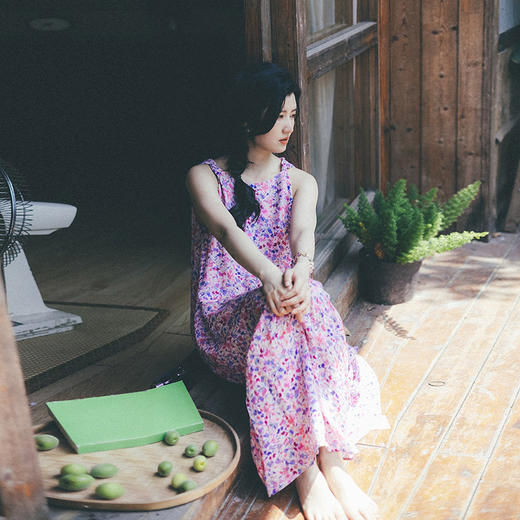 绽放女装321朵/【海街日记·美人鱼】亚麻印花背心裙无袖连衣裙夏 商品图0